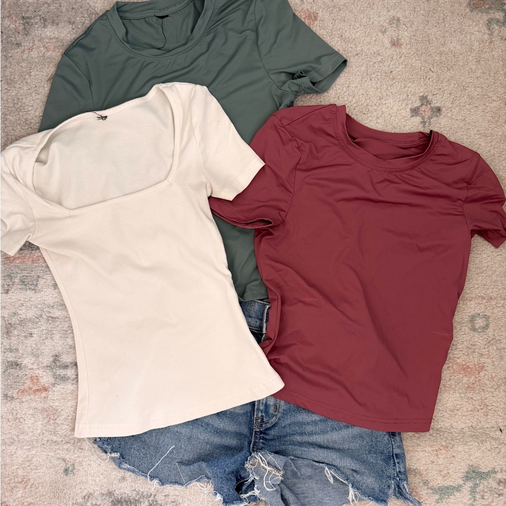 Stylish Women's Tops Set - Cream, Green, and Red